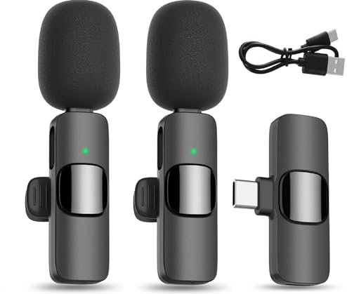 Microfono Wireless Androide (Tipo c) Mini Microfono Lavalier Doppio Microphone per YouTube/Live Stream/Vlog/Intervista/Videoregistrazione/Podcast, con Costruito in Chip di Riduzione del Rumore
