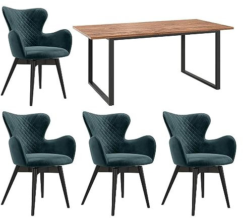 HOMELIV. Pepper Essgruppe 5-TLG. mit Armlehnstuhl, Tisch 180x90 cm, Petrol/Natur, gemütliche Sitzgruppe, EIN Blickfang für Ihren Wohnbereich