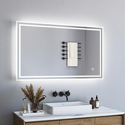 BD-Baode LED Spiegel Wandspiegel 60x100cm Badspiegel mit Beleuchtung 3 Arten von Licht Rechteckiger Badspiegel mit Touch Schalter Energieeffizienzklasse A ++
