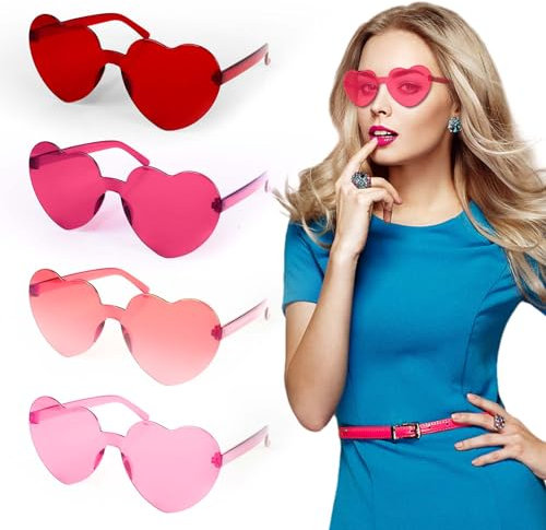WEDNOK 8 Paare Herz Sonnenbrille Hippie Brille Herzform Gläser Rosa Partybrille Retro Kostümbrille für 60er 70er 80er 90er Party Kostümzubehör Karneval Fasching Maskerade Damen Herren
