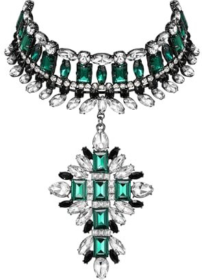 EVER FAITH Kostüm Statement Bib Halskette, funkelnde Strass Kristall Vintage Art Deco Chunky Choker Halskette für Damen Grün