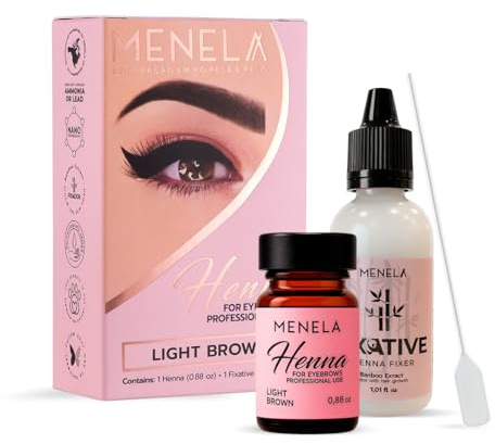 MENELA Light Brown Hair Henna – Vegan & Ammonia-Free Formula – 2.5g Henna Powder & 15ml Fixer with Bamboo Extract – Up to 60 Applications