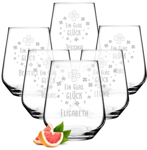 polar-effekt Wasser Gläser-Set 6 Stück 425 ml mit Gravur - Glücksbringer Trinkglas - personalisierte Saftgläser - Geschenke für Frauen - BPA-freies Glas