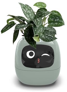 Générique Tuya Smart Pet Planter Robot Adorable Plant Companion Smart Planter 7 Capteurs Intelligents Affichage Heure/Date/Luminance/Humidité Arrosage Automatique du Pot (Vert)