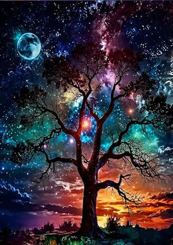 Diamond Painting Árbol de la Vida 5D,árbol colorido Cuadros de Diamantes para Adultos DIY,principiante Pintura Diamante Personalizada para Decoración del Hogar,Kit Completo,Decoración de Pared，30x40cm