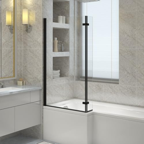 NRG Paroi de baignoire en forme de L avec retour à charnière Noir Cadre en verre 1400 mm