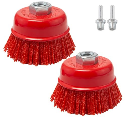 Pilikoll 2Pcs Cepillo de Copa de Nylon 75 mm Cepillo Nailon Amoladora con Rosca M14 Cepillo de Alambre para Taladro Amoladora Cepillo Taladro Nylon para Pulir Eliminación de óxido,Corrosión,Pintura