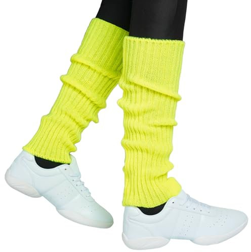 Hatstar Sexy Damen Bein Stulpen | Neon Strümpfe für 80er Jahre 80s Motto Party| Kostüm Accessoires | Fasching Karneval Tanzen Aerobic (neon gelb)