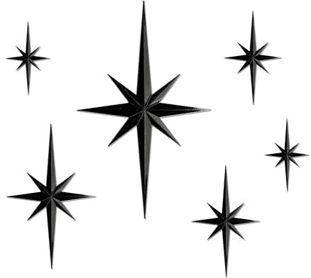 Stylor Mid Century Modern Decor Mcm Retro 3D Star Art Wandskulptur Kunststoff Starburst Dekor Vintage Himmlische Whimsigoth Home Decor Akzent (6 Stück, Schwarz)