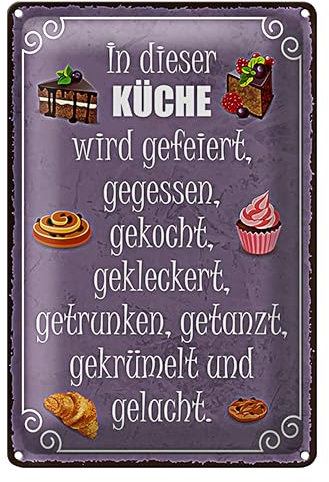 Dekoratives Küchenschild | 'In dieser Küche wird gefeiert' | Perfekt für jeden Haushalt | Vintage-Stil | 30 cm x 40 cm