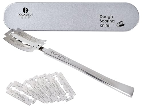 ROCKSHEAT Bread Lame Dough Scoring Tool, Stainless Steel Scoring Knife with 5 Feather Blades, Sourdough Scoring Tool for Bread Baking, Baking Tool for Baking Beginners