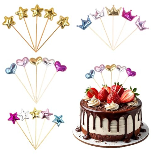80 adornos para cupcakes, decoración de magdalenas de colores, en 5 colores, ideales para decoración de tartas, cumpleaños, estrellas para cumpleaños, bodas, fiestas de Navidad
