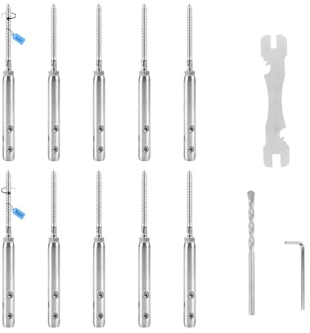 SUPAWAY Tendifilo in acciaio inossidabile T316 Kit robusto per installazione cavi 3 mm Tensione recinzioni, Corde per bucato e fili – 5 Filettature destrorse e 5 Sinistrorse (10 pezzi)