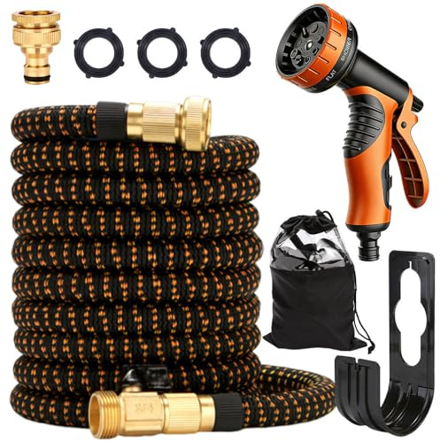 Gartenschlauch Flexibel 15m, Wasserschlauch Flexibel mit 10 Funktions Spray, 50ft Flexible Gartenschläuche mit 3 Lagiger Latex, Flexibler Gartenschlauch Knickfrei mit 3/4 und 1/2 Zoll Adapter (Orange)