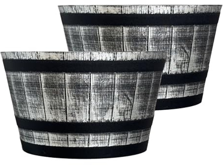 SG Traders Large Half Barrel Cask Planter, Indoor Plant Pot with Drainage Holes, Flower Pots Outdoor Garden Planters, 52 x 31cm - Pack of 2