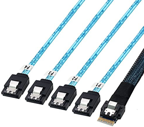 chenyang CY Slim Line SAS 4.0 SFF-8654 4i 38 Pin Host auf 4 SATA 7 Pin Target Festplatte Fanout Raid Kabel 50cm