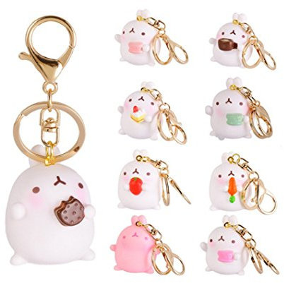 Lot de 2 Porte Clé/Clef Femme Enfant Lapin Macaron Kawaii Anneaux Amoureux Couple Amitié Pendentif Sac a Main Voiture Pas cher Cadeau