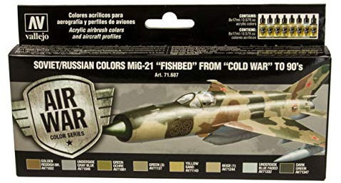 Vallejo VAL71607 AV Model Air Set-Soviet MiG-21 Fishbed 50-90's Modellbaufarbe, Farbig, 17 ml