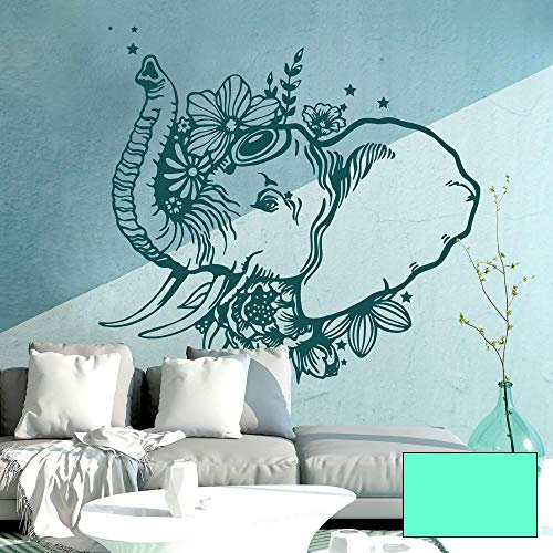 Wandtattoo indischer Elefant Wanddeko Indien orientalisch spirituell für Schlafzimmer oder Wohnzimmer M2408 - ausgewählte Farbe: *Mint* ausgewählte Größe: *XL - 135cm hoch x 140cm breit*
