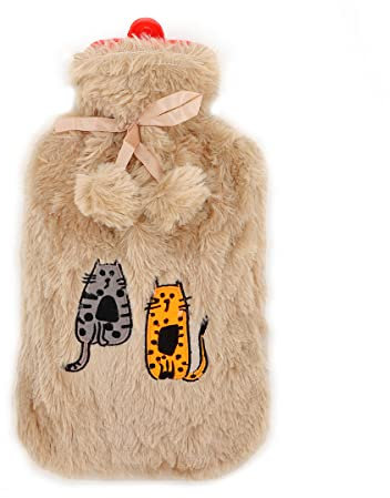 Biggdesign Wärmflasche mit waschbarem und weichem Plüschbezug, Bettflasche für Kinder und Erwachsene, 2L (Beige)