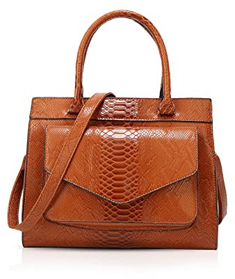 NICOLE & DORIS Damen Handtaschen Retro Schultertasche Krokodil Handtasche Frauen Umhängetaschen Tote Bag PU Leder für Büro,Shopper Braun