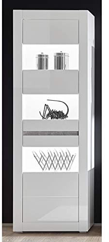 Standvitrine in weiss Hochglanz inkl. LED-Glaskantenbeleuchtung Breite:66cm
