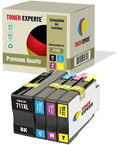 TONER EXPERTE 4 XL Druckerpatronen kompatibel für 711XL 711 XL DesignJet T120, T520 (Schwarz, Cyan, Magenta, Gelb)