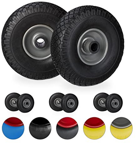 Relaxdays Set of 8 Hand Truck Spare Tyres, Flatproof, 3.00-4 Solid Rubber Wheel, 25mm Axle, 100kg, Black/Grey
