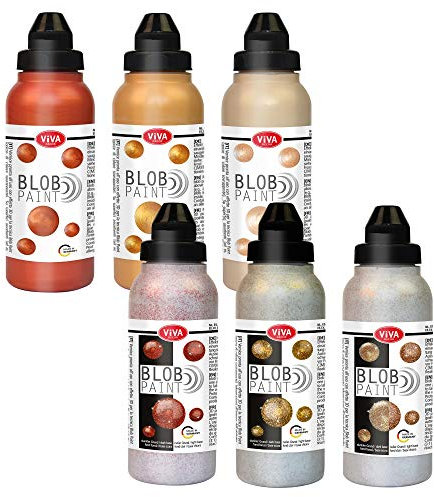 Viva Decor Blob Paint Set (Golden Sunshine, 6 x 280 ml) - gebrauchsfertiges Acrylfarbe Set für Blob Painting Dot Painting Art - Dotting Tool für Leinwand, Mandala