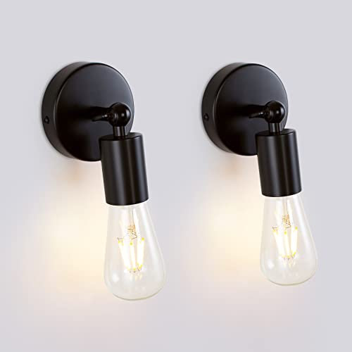 MantoLite 2pcs Schwarz Wandleuchten Einfachheit Industrie Nachttisch Nachtlicht E27 Edison Glühbirnen Wandleuchte Verstellbarer Lampenhalter für Wohnzimmer Hotel Beleuchtung (Ohne Glühbirne)