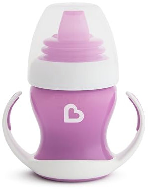 Munchkin Taza de Transición Suave para Bebé, Tazas para Bebés y Niños Pequeños con Asa y Tapa, Libre de BPA, Sin Derrames, A Prueba de Fugas, Tazas de Silicona para Niños de 4m+, 118ml, Morado