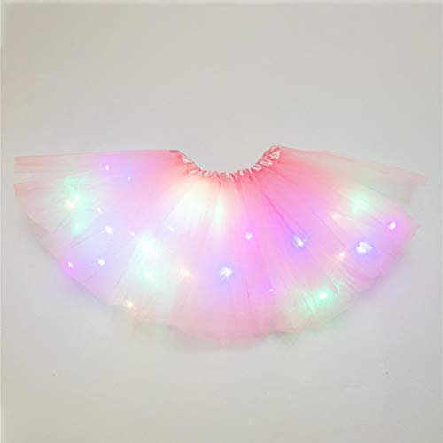 GSDGV Jupe Tutu Lumineuse à LED pour Fille, en Tulle, pour Danse et Ballet, Costume de Fête de Noël (Rose), Taille Unique