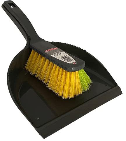 Bürstenmann Kehrgarnitur Set aus recyceltem Material | Handfeger + Kehrschaufel mit weicher Gummilippe | Duo Beborstung: Kunsthaar zweifarbig (grün & gelb)