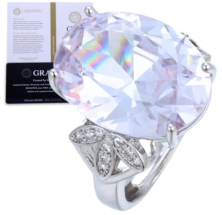 Halukakah Damenring mit D10,0 ct Moissanit aus Platiniertem 925er Silber mit Zertifikat,Krappenfassung mit Ovaler Vintage-Stil Labordiamanten,für Verlobung,Hochzeit,Geburtstag,Größenverstellbar