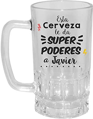 Kembilove Jarra de Cerveza Personalizada – Jarra de Cerveza con Nombre Grabado – Regalos Originales para Cumpleaños – Regalos Hombre – Regalos para Mujer Diseño Superpoderes
