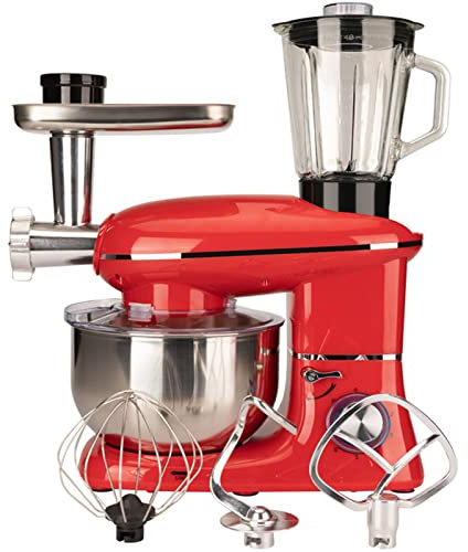 Impastatrice Planetaria Professionale, Robot Da Cucina, Mixer Cucina Con Ganci Impastatore, Frusta Per Dolci,6Velocità, Ciotola in Acciaio Da 5Litri, Rosso
