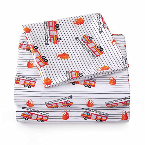 1500 Supreme Kinder-Bettwäsche-Kollektion, lustig, bunt und bequem, für Jungen und Mädchen, Kleinkinder, tiefe Taschen, knitterfrei, weich und gemütlich, Twin-XL-Size, Feuerwehrauto