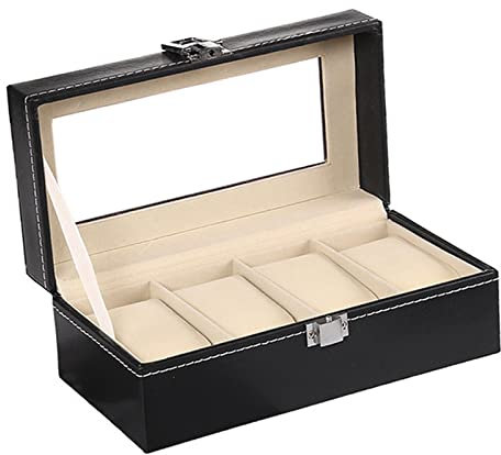 Perfeclan Uhrenbox für Herren, luxuriöses Uhrenetui aus PU-, großer Uhrenhalter, mit Uhrenorganizer aus Glas für Damen und Herren, 4-Steckplatz