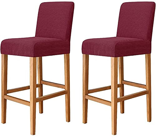 GUYIRT 2er-Set Stuhlhussen füR EsszimmerstüHle, Barhockerbezug Jacquard Einfarbig Barstuhl StuhlbezüGe Abnehmbare Schutz für Kneipenstühle mit Kurzer Rückenlehne-Weinrot