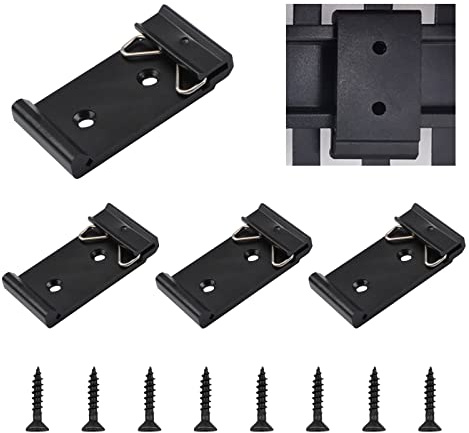 UFURMATE DIN-Schienen-Befestigungsclip, 4 Stück, 35 mm breit, DIN-Schiene, feste Klemmen, Aluminiumlegierung, solide State-Relais-Clips mit 8 Befestigungsschrauben (schwarz)
