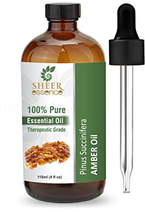 Sheer Essence Huiles essentielles 118 ml – 100 % pures et naturelles – Huile de qualité thérapeutique – Grand flacon de 118 ml avec compte-gouttes en verre de qualité supérieure (huile d'ambre)