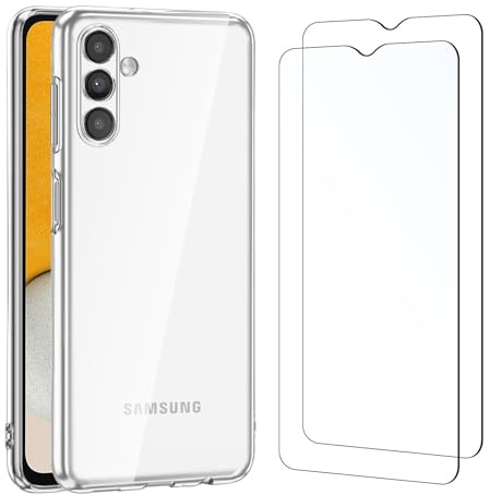 NEW'C für Samsung Galaxy A13 5G/A04s Hülle Case + 2X Panzerglas | Hülle Transparent + 2x Displayschutz, 6,5 Zoll, Handyhülle, Stoßfest, Kratzfest, Dünn, Erhöhte Ränder, Anti-Fingerabdruck