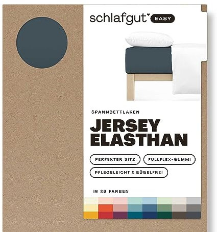Schlafgut Easy Jersey Elasthan Spannbettlaken 90x190 bis 100x220 Grey Deep, Spannbetttuch aus superweicher Baumwolle mit Elasthan