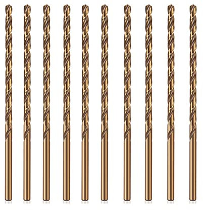 3.2mm Cobalt Drill Bits, M35 HSS Gold Cobalt Metal Jobber Length Twist Drill Bit Set for Hard Metal, Stainless Steel, Cast Iron (1/8 in (10pcs))