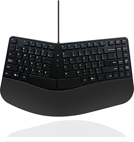 MCSaite Wired USB Compact Ergonomic Keyboard - Split Keyboard with Cushioned Wrist and Palm Support - 15.9x8.66x1.18 inches - Black - US English