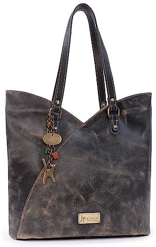 Catwalk Collection Handbags - Große Schultertasche für Damen - Tulpenförmig Tote Bag - Antikleder Leder - für Notizbuch A4 - ABIGAIL - Schwarz