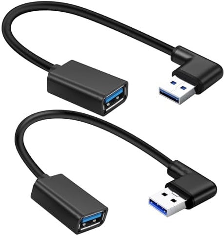 La Brodée Right Angle USB 3.0 Extension Cable, 90 Degree USB Extender Lead Male to Female USB Adapter, Left & Right Angle(Pack of 2)