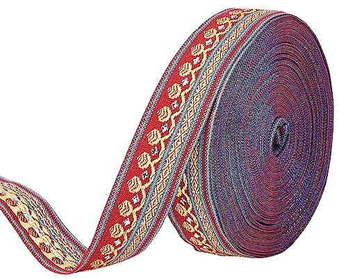 FINGERINSPIRE 11.4 m X 2 cm Besticktes Webband Dunkelrotes Polyester Jacquardband Zum Nähen Jacquardbesatz Vintage Jacquardbandbesatz DIY Bastelbedarf Kleidungsdekoration