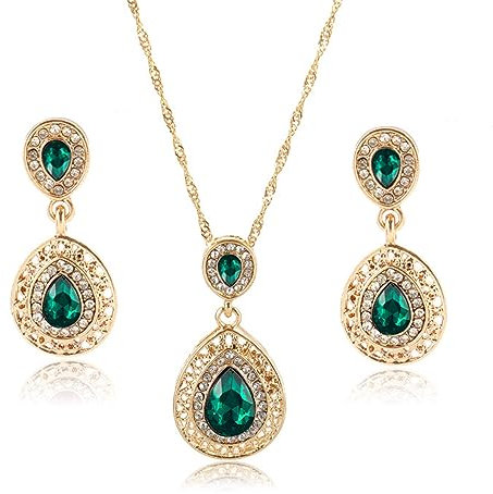 TOEECYTropfen Schmuckset Kristall Halskette Ohrringe Elegant Luxuriös Damen Schmuck Hochwertig Glänzend Vintage Juwelenset