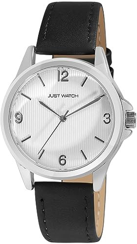 Just Watch Branda Damen-Uhr Leder Armband Dornschließe Analog Quarz JW10178 (schwarz silberfarbig)